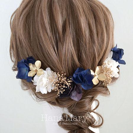 お花ヘアブーケ 髪飾り 成人式 卒業式 結婚式【青】振袖 袴 髪飾り