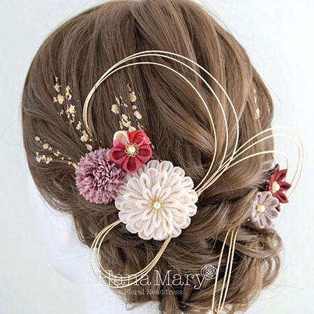 つまみ細工と水引きアレンジ 卒業式 成人式 結婚式【レトロモダン】振袖 袴 髪飾り